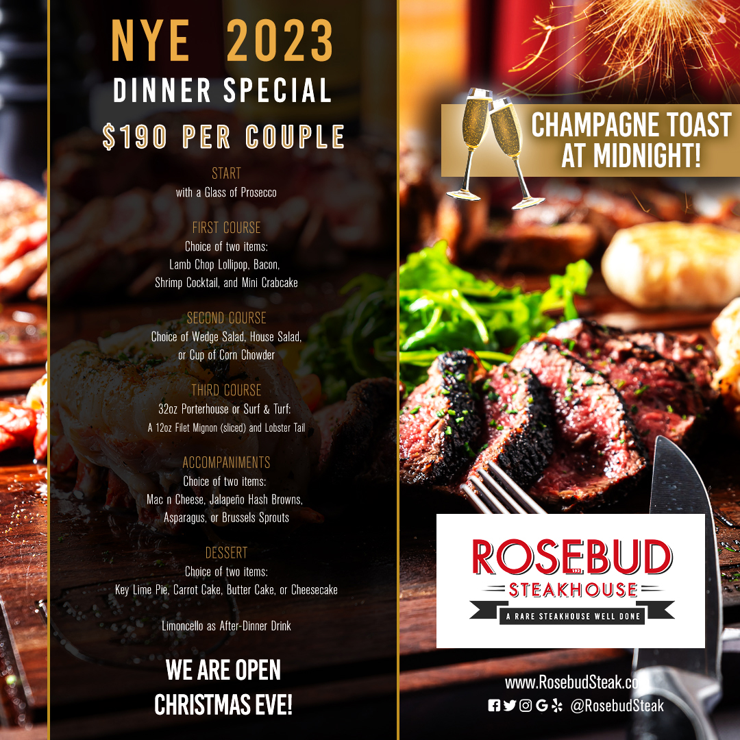 Celebrate Christmas Eve at Rosebud Steakhouse! Reserve Now